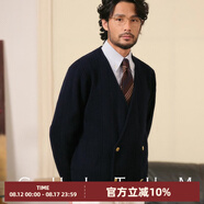 CULTUM美麗諾羊毛雙排扣針織衫毛衣男休閑復古寬松開(kāi)衫外套上衣 深藏青 XL