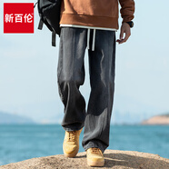 新百倫美式高街2025春秋新款男褲直筒寬松潮流復(fù)古休閑長褲子 23044黑灰常規(guī) XL
