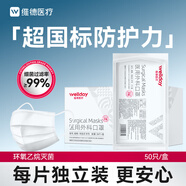 維德（WELLDAY）一次性成人醫(yī)用外科口罩50只/盒白色紙塑獨(dú)立裝薄透氣防曬滅菌級(jí)