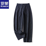 羅蒙（ROMON）天絲+亞麻薄款小哈倫褲女高腰寬松遮肉通勤小哈倫鐮刀奶奶褲夏季 藏青色 S