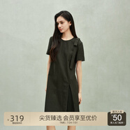 歐時力OCHIRLY 可拆卸蝴蝶結(jié)小黑裙連衣裙女拼接壓褶2025春夏新款 軍綠 S
