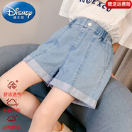 迪士尼（Disney）女童牛仔短褲夏季薄款兒童夏裝褲子洋氣時髦外穿中大童牛仔褲炸街 淺藍(lán)色 130 建議7~8歲【120-130cm】