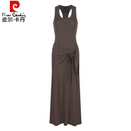 皮爾卡丹（pierre cardin）黑色u領(lǐng)無(wú)袖工字背心連衣裙女夏季辣妹收腰修身裙子氣質(zhì)包臀長(cháng)裙 灰色+披肩 L