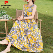 皮爾卡丹（pierre cardin）夏季新款法式無(wú)袖吊帶棉綢連衣裙女大擺沙灘裙多巴胺風(fēng) 3號(hào) 3XL 建議130-145斤