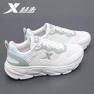 特步女鞋跑步鞋新款休閑鞋春秋網(wǎng)面老爹鞋春季減震透氣運動(dòng)鞋 帆白/灰石綠/云水藍 40