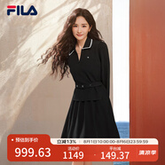 FILA 楊冪同款|斐樂官方女子連衣裙2025春新款時尚優(yōu)雅收腰翻領(lǐng)連身裙 正黑色-BK M （165/84A/M）