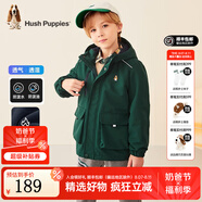 暇步士（Hush Puppies）童裝兒童厚風(fēng)衣冬季新款男女大童純色搖粒絨外套時(shí)尚厚風(fēng)衣 叢林綠 105 cm