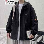 啄木鳥(niǎo)（TUCANO）外套男春秋季男士假兩件連帽沖鋒工裝夾克學(xué)生情侶寬松棉衣服男 303-黑色 L 【100-125斤】