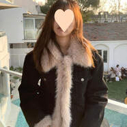FHHUABD美拉德復(fù)古棕色毛毛領(lǐng)牛仔棉服短外套女2025冬季新款保暖加厚棉衣 牛仔黑 【加絨】 加厚 S 建議96斤內(nèi)