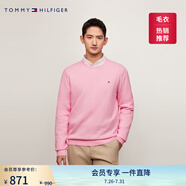 TOMMY HILFIGER25秋冬新款男裝條紋圓領(lǐng)打底衫/情侶純色毛衣/V領(lǐng)純棉針織衫 【簡約合身毛衣】粉色IYI L （推薦：150-165斤）