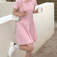 POLO SPORT保羅拉夫小馬麻花短袖連衣裙女夏A版修身顯瘦休閑領(lǐng)針織衫1 粉紅色 均碼
