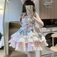 初戀洋裝蓬蓬裙巧杏粉公主桔梗house洛麗塔連衣裙甜美 粉色連衣裙+泡泡袖襯衫+裙撐 S 碼【建議70-90斤】