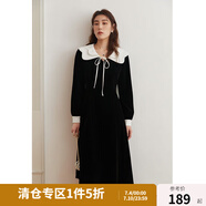 獨束大碼女裝赫本風甜美絲絨禮服連衣裙女秋冬微胖mm系帶小黑裙 夜幕黑長款 L