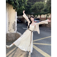 以純 YISHION云南旅游波西米亞風(fēng)連衣裙春夏季海邊度假白色+開衫兩件套 罩衫+腰帶+吊帶裙(三件套) L