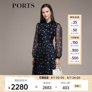 PORTS寶姿秋冬新款優(yōu)雅長(zhǎng)袖波點(diǎn)連衣裙LM9D051NPP067 丈青印花 M (6)