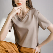 胖東來(lái)【商場(chǎng)同款】高支80支雙面絲光棉短袖白色T恤女夏女裝寬松圓領(lǐng)V領(lǐng)百搭T恤 燕麥色V領(lǐng) L