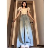 ANTCITY 202025新款法式白色荷葉邊一字肩女夏季穿搭收腰設計感闊腿褲兩件套 兩件套【今年流行漂亮套裝/廳里 S 【80-95斤】