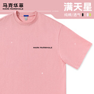 馬克華菲美式新款純棉百搭亮片滿天星休閑短袖夏季時尚字母印花insT恤學生 【純棉】-粉#PMK菲英文黑 M