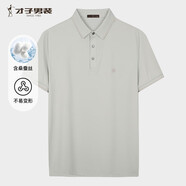 才子含桑蠶絲透氣POLO衫男短袖t恤親膚涼感7A級抗菌打底商務(wù)男裝上衣 淺綠色 XL 50 (175/92A)