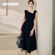 ROEYSHOUSE羅衣通勤無(wú)袖連衣裙2025夏款斜領(lǐng)大擺裙11956 黑色（不配腰帶） M