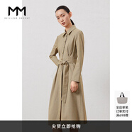 麥檬商場(chǎng)同款MM麥檬冬裝收腰細條紋長(cháng)袖連衣裙女5BA195741 淺棕 S