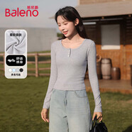 班尼路（Baleno）U領(lǐng)修身長(cháng)袖T恤女款2025年秋季新款設計感小眾收腰長(cháng)袖打底衫上衣