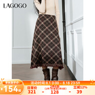 lagogo高腰中長(cháng)款A字半身裙女拉谷谷2024年冬新款流蘇經(jīng)典格紋裙 混色 M