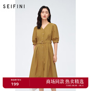 詩(shī)凡黎（'SEIFINI）商場(chǎng)同款v領(lǐng)氣質(zhì)連衣裙女夏新款收腰通勤裙子3D4191271 淺軍綠 XS 150/76A