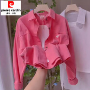 皮爾卡丹新款純棉小個(gè)子Polo領(lǐng)襯衫女秋冬韓版寬松休閑襯衣上衣短款外套女 玫紅色-純棉 XL