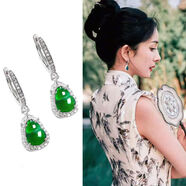 KZD老鳳凰葫蘆A貨s999純銀耳環(huán)女陽(yáng)綠玉石耳墜新中式耳墜 999足銀葫蘆翡翠耳飾配送