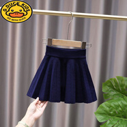 G.duck女童半身裙兒童冬裙秋冬寶寶新款春秋短裙中小童毛針織黑色百褶裙 寶藍色 裙子 130 cm建議身高120-130cm