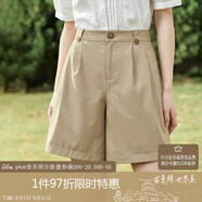 茵曼（INMAN）百搭休閑褲女春夏季舒適高腰遮胯顯瘦A字短褲子 卡其色 L
