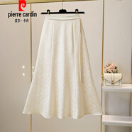 皮爾卡丹（pierre cardin）新中式國風半身裙女2025新款夏高腰a字裙中長款提花大擺百褶裙子 杏色 S