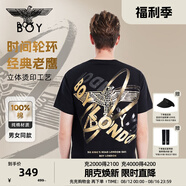 BOY LONDON【時(shí)光輪環(huán)】短袖男女同款秋季老鷹光環(huán)黑色T恤N01902 黑色 XL