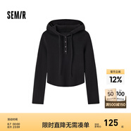 森馬毛衣女短款純色緊身小個(gè)子套頭衫簡(jiǎn)約風(fēng)春季女士連帽上衣百搭 黑色90001 155/80A/S