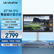 LG 27UQ850V 27英寸IPS 4K顯示器  2000:1 Type-C90W充電 HDR400 內(nèi)置音箱 設計辦公電腦顯示器