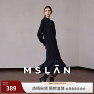 MSLAN|商場(chǎng)同款23冬新款女長(cháng)袖圓領(lǐng)下擺網(wǎng)紗拼接連衣裙MFDT437 烏黑 S