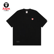 Aape旗艦店男裝25春夏愛(ài)心猿人徽章字母印花寬松短袖T恤1417XXO BKX/黑色 S