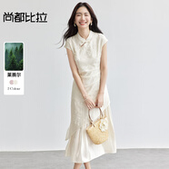 尚都比拉國風(fēng)立領(lǐng)盤(pán)扣繡花連衣裙女夏季收腰顯瘦假兩件拼接裙氣質(zhì)中長(cháng)裙