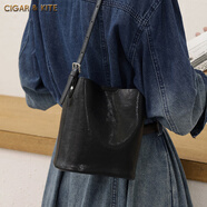 CIGAR KITE輕奢包包女包植鞣牛皮腋下經(jīng)典包通勤真皮女包送女友老婆生日禮物 亮黑色 大號