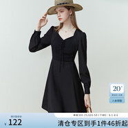 FANSILANEN范思藍恩浪漫法式針織連衣裙女春秋新款長(cháng)袖V領(lǐng)裙子 黑色短款 S