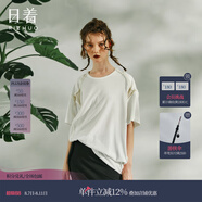 日著原創(chuàng)設計女裝2024夏季新款上衣寬松圓領短袖拼接毛邊針織T恤 光斑白 L