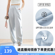 安踏（ANTA）絕絕紫速干防曬褲| 女夏季冰膚自由褲寬松束腳休閑薄款運動長褲子 【速干防曬款】-網(wǎng)紗拼接-夢影藍 M /女165
