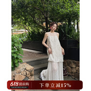 三吉黑花【云卷】新中式連衣裙子女夏出片穿搭超好看國風(fēng)背心長(cháng)裙 玉白 S