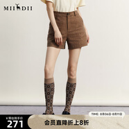 謎底羊毛呢短褲女士冬季新品復(fù)古百搭高腰呢子直筒234MK1484 熟褐色 S
