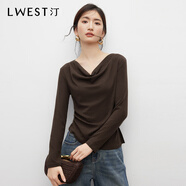 朗文斯?。↙.WEST）蕩領(lǐng)長袖T恤女2025秋季新款法式修身顯瘦設(shè)計(jì)感別致上衣 棕色 S