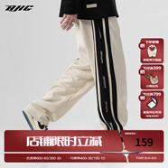 BJHG【2.0】 不計后果春秋環(huán)保麂皮絨串標(biāo)拼接休閑褲子男潮流直筒長褲 卡其色 M (100-120斤）