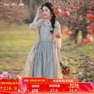 煙花燙小個(gè)子收腰無(wú)袖連衣裙女2025新款春裝氣質(zhì)文藝a字裙子ZG 梅冰 藍(lán)黃條（僅售連衣裙，無(wú)外搭） M