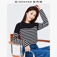 佐丹奴T恤女純棉條紋海軍風(fēng)?；晟篱_叉下擺圓領(lǐng)長(zhǎng)袖t恤女13322802
