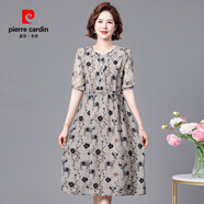 皮爾卡丹（pierre cardin）媽媽夏裝碎花連衣裙2025新款寬松大碼中老年女裝遮肚洋氣氣質(zhì)裙 灰色 5XL (建議150-165斤)